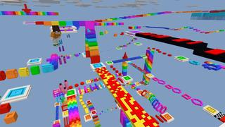 Screenshot of the Minecraft Bedrock Marketplace product Rainbow Obstacle Parkour 2 created by BLOCKLAB Studios.