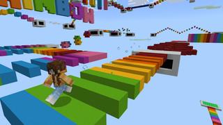 Screenshot of the Minecraft Bedrock Marketplace product Rainbow Obstacle Parkour created by BLOCKLAB Studios.