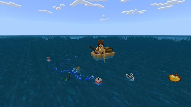 Screenshot of the Minecraft Bedrock Marketplace product Random Fishing Loot created by BLOCKLAB Studios.