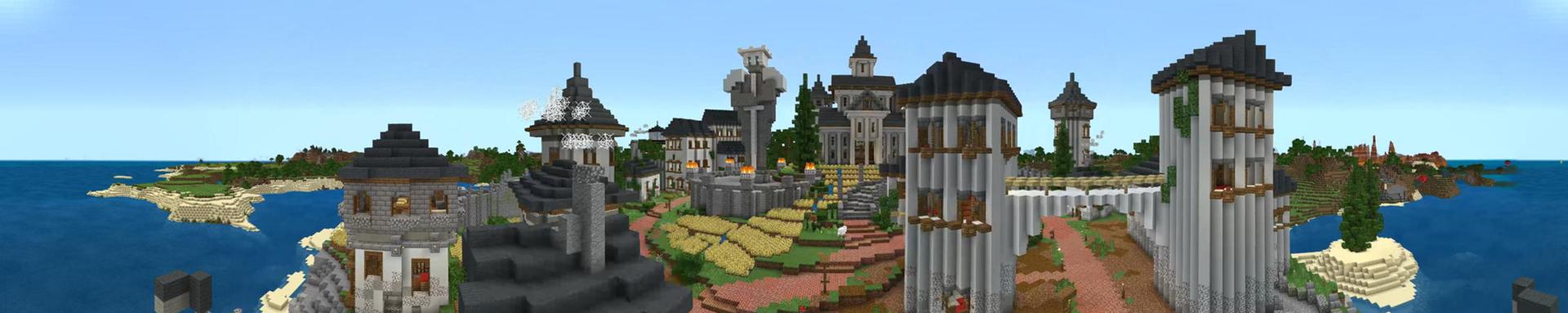 Panorama of the Minecraft Bedrock Marketplace product Stonecliff Manor created by BLOCKLAB Studios.