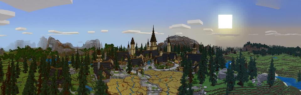 Panorama of the Minecraft Bedrock Marketplace product The Birch Persia Villa created by BLOCKLAB Studios.