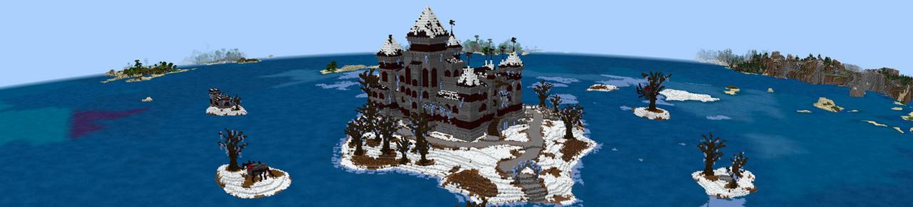 Panorama of the Minecraft Bedrock Marketplace product Winter Horror Mansion created by BLOCKLAB Studios.