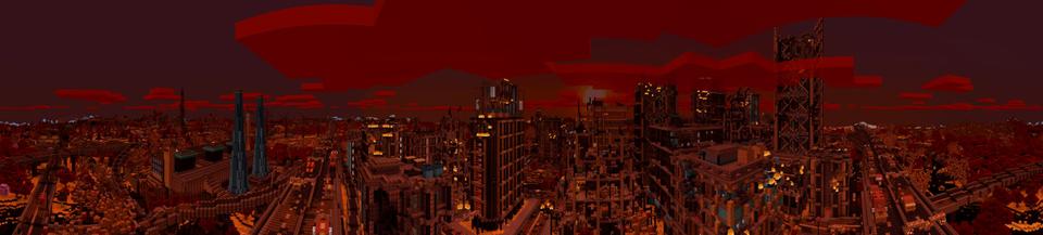 Panorama of the Minecraft Bedrock Marketplace product Apocalypse City created by Blockworks.