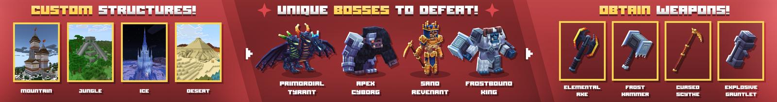 Panorama of the Minecraft Bedrock Marketplace product Boss Dungeons created by Blockworks.