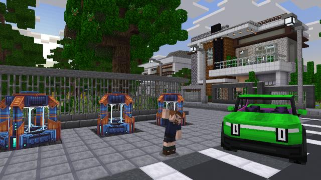 Screenshot of the Minecraft Bedrock Marketplace product Electric City: Cars! created by Blockworks.