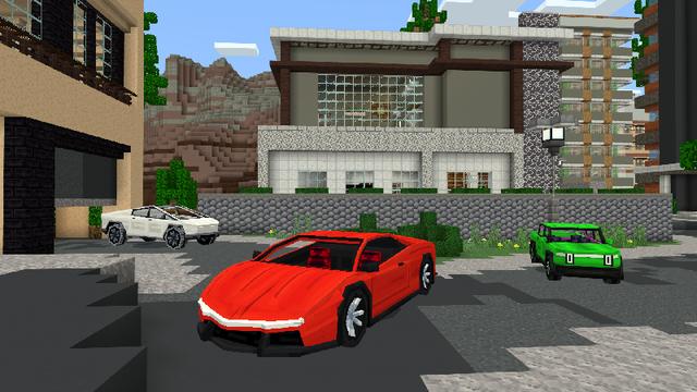 Screenshot of the Minecraft Bedrock Marketplace product Electric City: Cars! created by Blockworks.