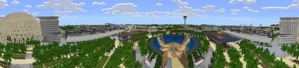 Panorama of the Minecraft Bedrock Marketplace product Expo 2020 Dubai created by Blockworks.
