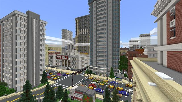 Screenshot of the Minecraft Bedrock Marketplace product Fintropolis created by Blockworks.