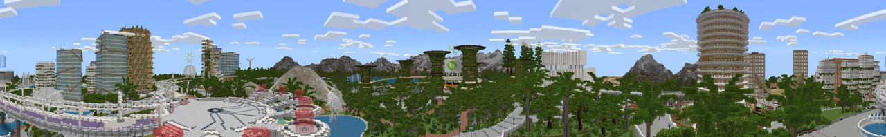 Panorama of the Minecraft Bedrock Marketplace product Green Energy City created by Blockworks.