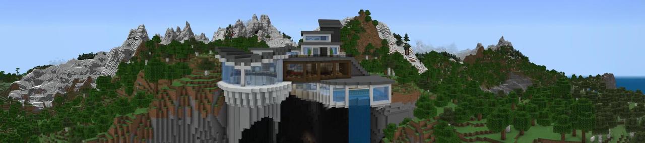 Panorama of the Minecraft Bedrock Marketplace product Cliffside Mansion created by BTWN Creations.