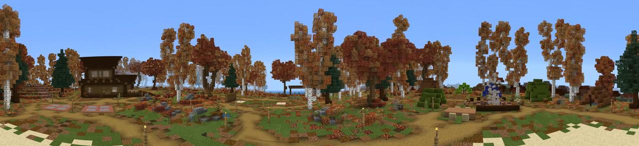 Panorama of the Minecraft Bedrock Marketplace product Lakeside Retreat created by BTWN Creations.