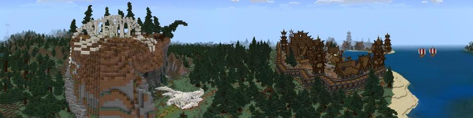 Panorama of the Minecraft Bedrock Marketplace product Pinewood Cove created by BTWN Creations.