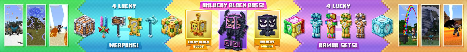Panorama of the Minecraft Bedrock Marketplace product LUCKY BLOCKS created by Builders Horizon.