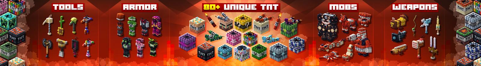Panorama of the Minecraft Bedrock Marketplace product TNT+ Add-On created by Builders Horizon.