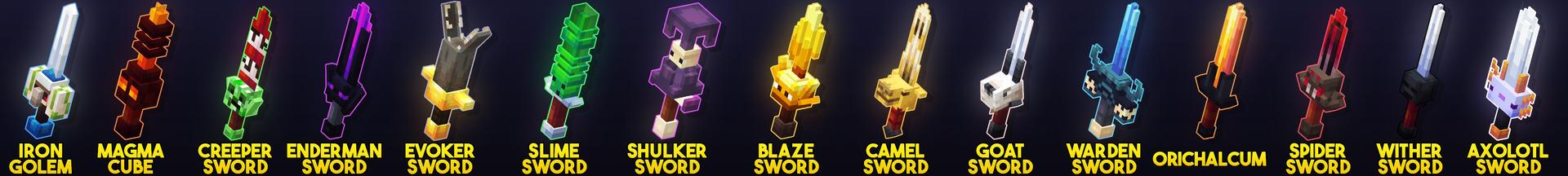Panorama of the Minecraft Bedrock Marketplace product Mob Swords created by Bunny Studios.