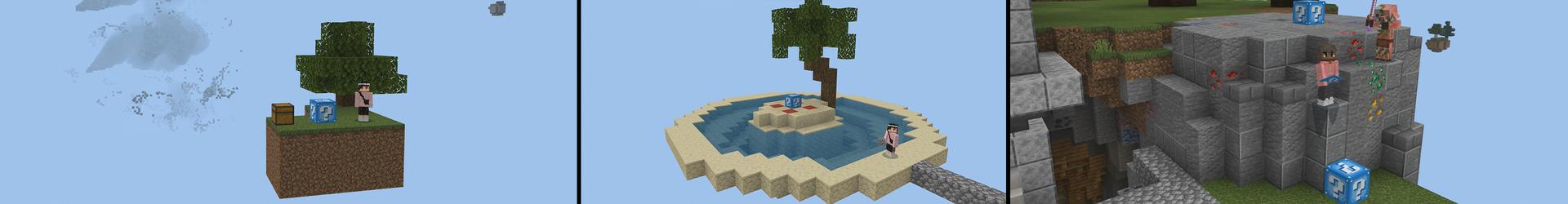 Panorama of the Minecraft Bedrock Marketplace product Skyblock Lucky Blocks created by ChewMingo.
