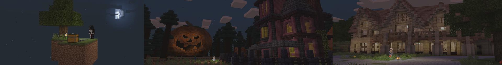 Panorama of the Minecraft Bedrock Marketplace product Skyblock Spooky created by ChewMingo.