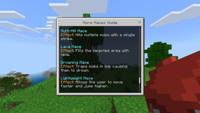 Screenshot of the Minecraft Bedrock Marketplace product More Maces created by Chillcraft.