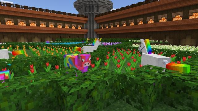 Screenshot of the Minecraft Bedrock Marketplace product Rainbow Lucky Mobs created by Chillcraft.