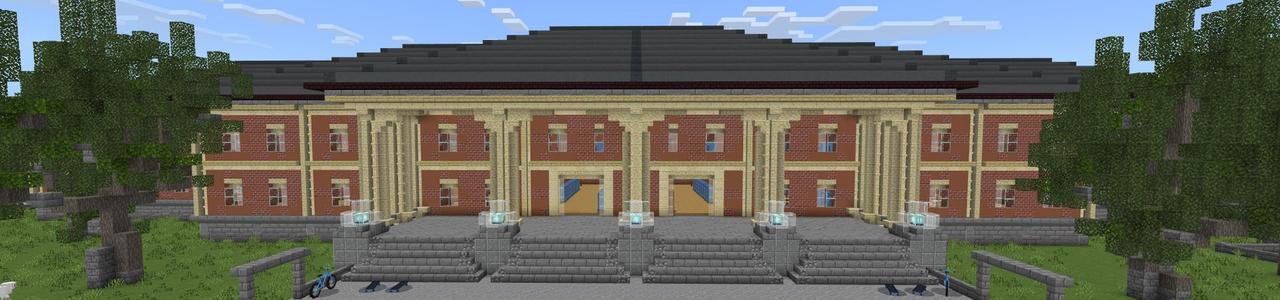 Panorama of the Minecraft Bedrock Marketplace product School City created by Chillcraft.