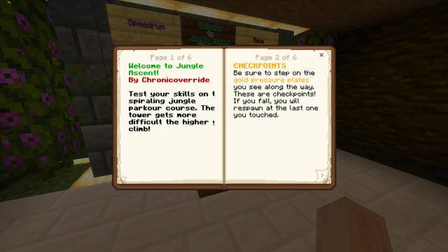 Screenshot of the Minecraft Bedrock Marketplace product Jungle Ascent Spiral Parkour created by CHRONICOVERRIDE LLC.