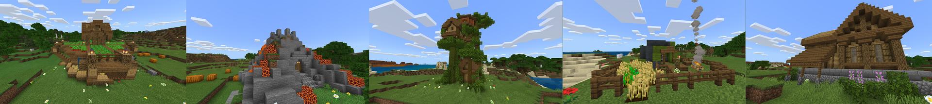 Panorama of the Minecraft Bedrock Marketplace product CRAFTING HOUSES! created by Chunklabs.