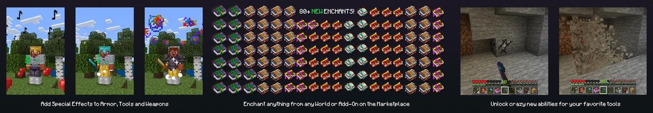 Panorama of the Minecraft Bedrock Marketplace product CUSTOM ENCHANTS! Add-On [1.5] created by Chunklabs.