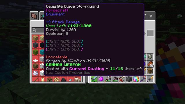 Screenshot of the Minecraft Bedrock Marketplace product FORGECRAFT: WEAPONS & TOOLS ADD-ON! created by Chunklabs.