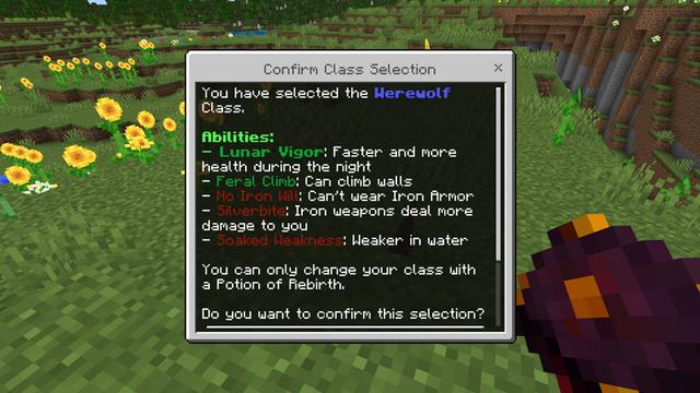 Screenshot of the Minecraft Bedrock Marketplace product RPG CLASSES! ADD-ON created by Chunklabs.