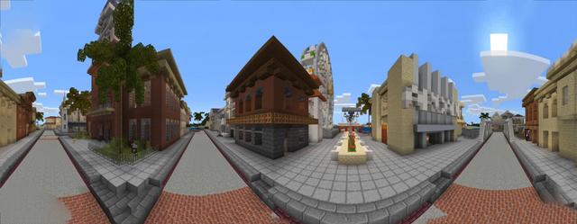 Panorama of the Minecraft Bedrock Marketplace product Spring City created by Chunklabs.