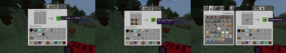 Panorama of the Minecraft Bedrock Marketplace product Uncrafting Items Add-On created by Chunklabs.