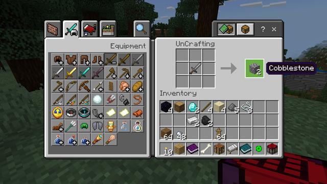 Screenshot of the Minecraft Bedrock Marketplace product Uncrafting Items Add-On created by Chunklabs.