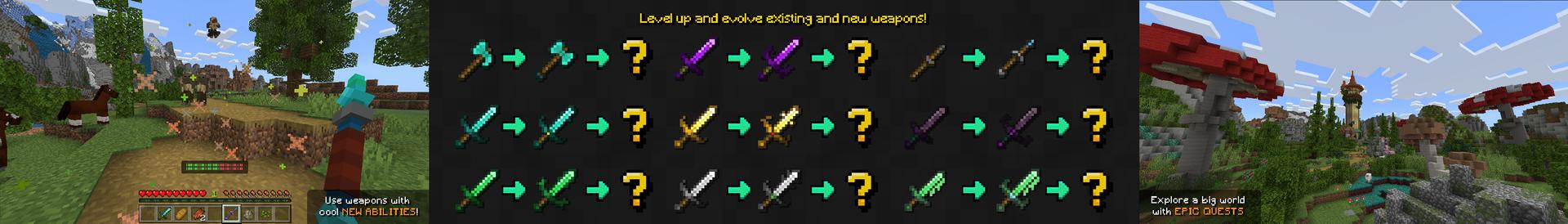 Panorama of the Minecraft Bedrock Marketplace product WEAPONS EVOLVE! created by Chunklabs.