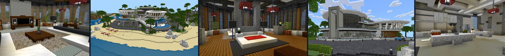 Panorama of the Minecraft Bedrock Marketplace product Beachside Mansion created by CrackedCubes.