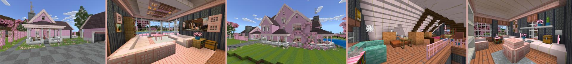 Panorama of the Minecraft Bedrock Marketplace product Cherry Blossom Suburban Home created by CrackedCubes.