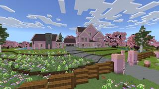 Screenshot of the Minecraft Bedrock Marketplace product Cherry Blossom Suburban Home created by CrackedCubes.