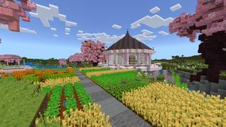 Screenshot of the Minecraft Bedrock Marketplace product Cherry Blossom Suburban Home created by CrackedCubes.