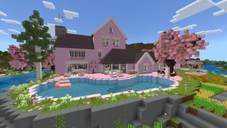 Screenshot of the Minecraft Bedrock Marketplace product Cherry Blossom Suburban Home created by CrackedCubes.