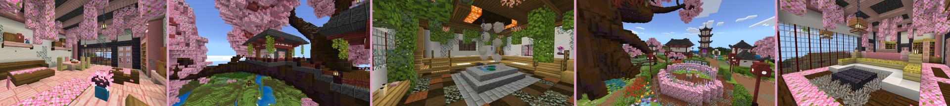 Panorama of the Minecraft Bedrock Marketplace product Cherry Bonsai Treehouse created by CrackedCubes.
