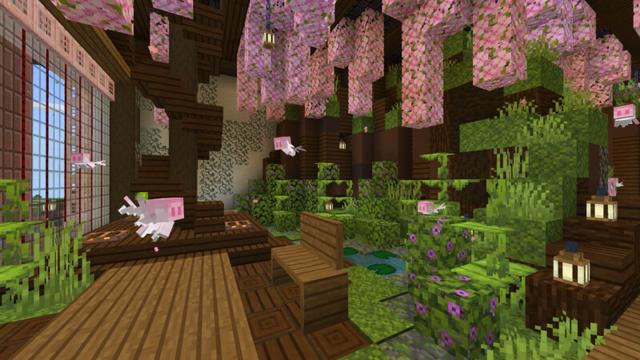 Screenshot of the Minecraft Bedrock Marketplace product Cherry Bonsai Treehouse created by CrackedCubes.