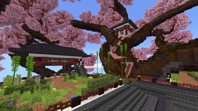 Screenshot of the Minecraft Bedrock Marketplace product Cherry Bonsai Treehouse created by CrackedCubes.
