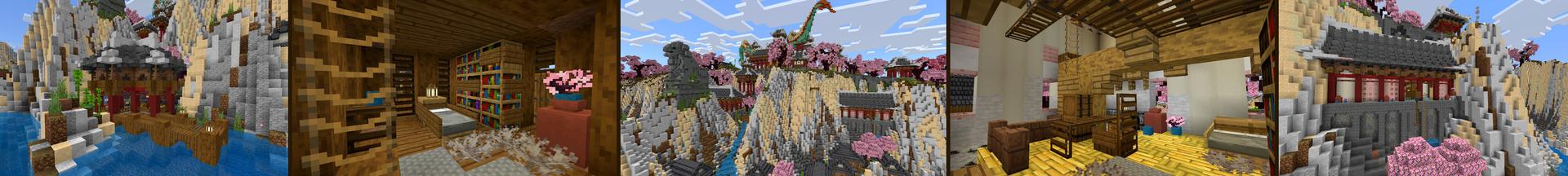 Panorama of the Minecraft Bedrock Marketplace product Cherry Mountain Temple created by CrackedCubes.