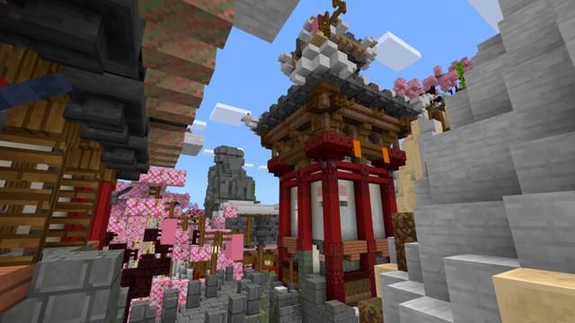 Screenshot of the Minecraft Bedrock Marketplace product Cherry Mountain Temple created by CrackedCubes.