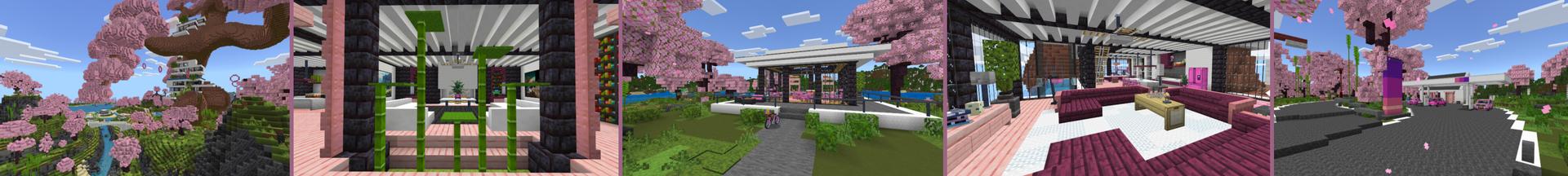 Panorama of the Minecraft Bedrock Marketplace product Cherry Tree Mega Mansion created by CrackedCubes.