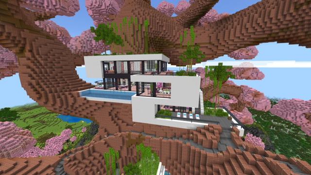 Screenshot of the Minecraft Bedrock Marketplace product Cherry Tree Mega Mansion created by CrackedCubes.