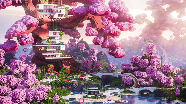 Thumbnail of the Minecraft Bedrock Marketplace product Cherry Tree Mega Mansion created by CrackedCubes.