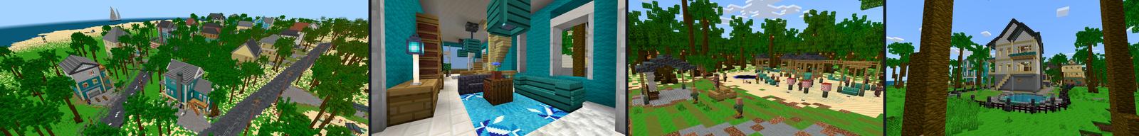 Panorama of the Minecraft Bedrock Marketplace product Classic Beach Houses created by CrackedCubes.