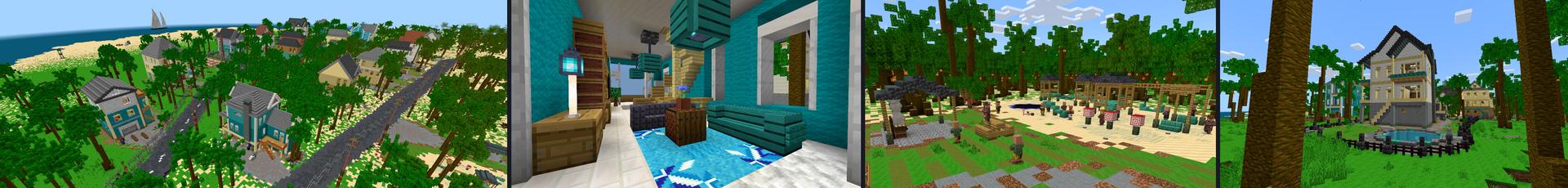 Panorama of the Minecraft Bedrock Marketplace product Classic Beach Houses created by CrackedCubes.