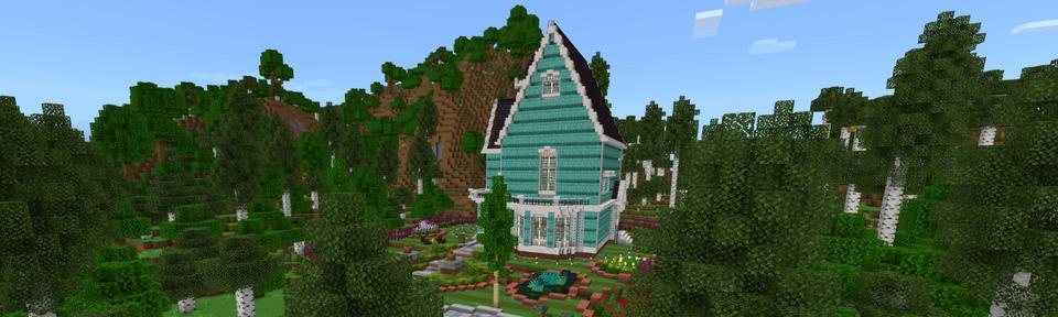 Panorama of the Minecraft Bedrock Marketplace product Cute Home Suburb created by CrackedCubes.