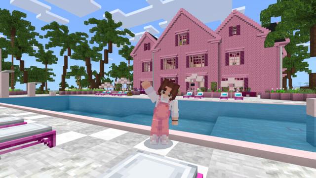 Screenshot of the Minecraft Bedrock Marketplace product Cute Pink Modern Mansion created by CrackedCubes.